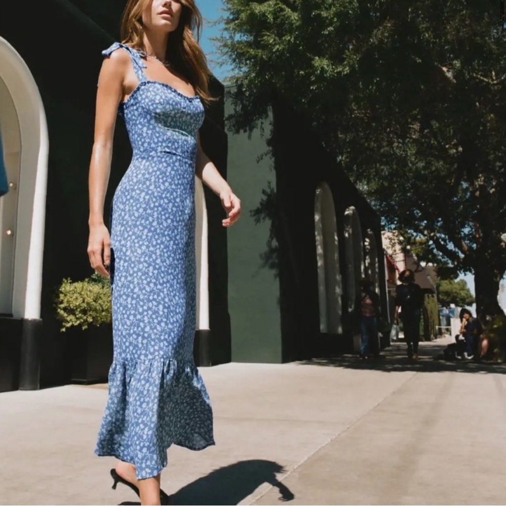 Reformation Blue and White Midi Dress